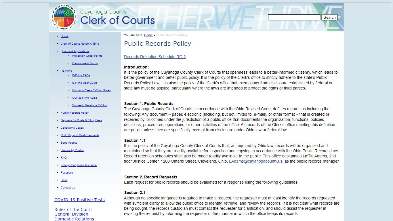 Public Records Policy - Cuyahoga County Clerk of Courts